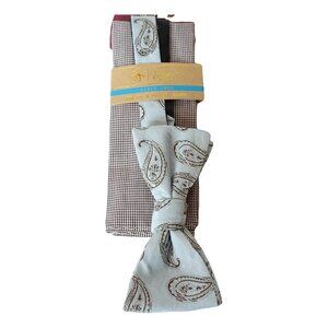 ORIGINAL PENGUIN Blue Paisley Pre-Tied Bow Tie Gingham Cotton Pocket Square Set